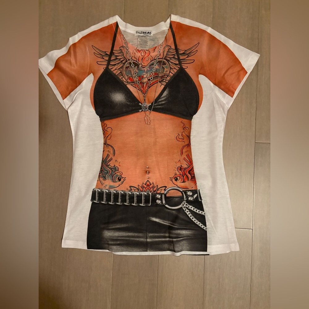 Edgy Tattoo Print Short Sleeve Top